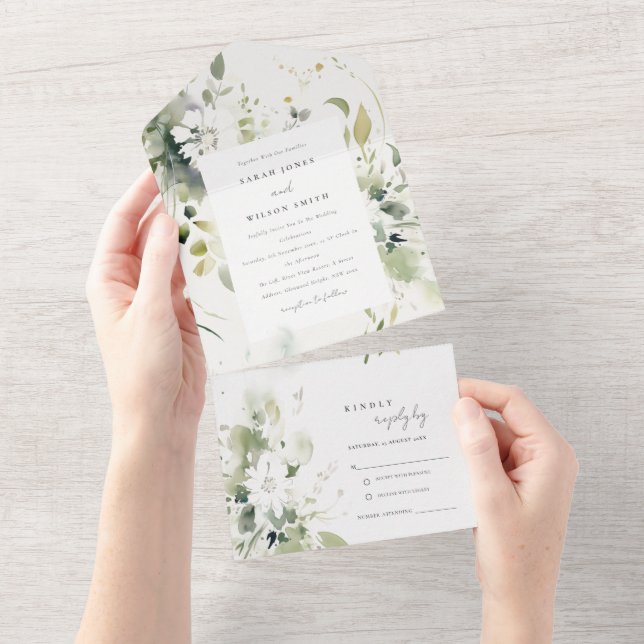 Casamento Floral Branco Elegante Boho Abstrato Ver (Aba destacável)