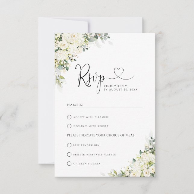 Casamento Floral Branco Elegante Com RSVP De Escol (Frente)