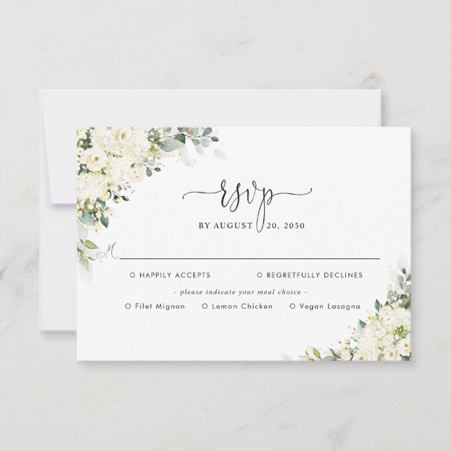 Casamento Floral Branco Elegante Com RSVP De Escol (Frente)