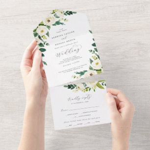 Casamento Floral Branco Elegante Tudo Em Um Convit
