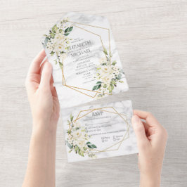 Casamento Floral Branco Marble Geométrico de Cobre
