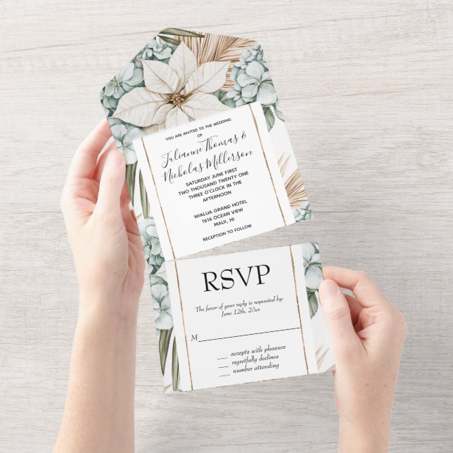 Casamento Floral Branco Tropical Azul (Tearaway)