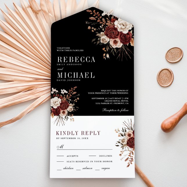 Casamento Floral Burgundy Outono Rustico Preto (Criador carregado)