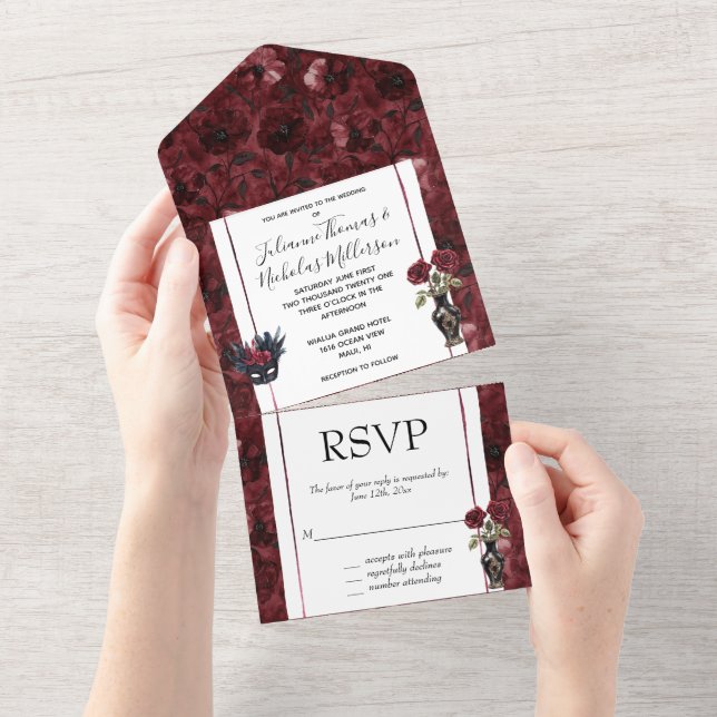 Casamento Floral Burgundy Red Blush (Tearaway)