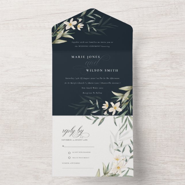 Casamento Floral Clássico Marinho Escuro Verde Bra (Interno)