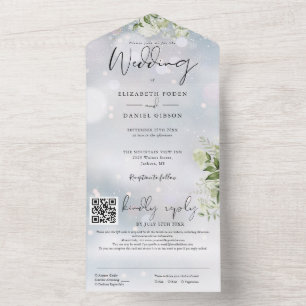 Casamento Floral Código QR Folhagem de Inverno