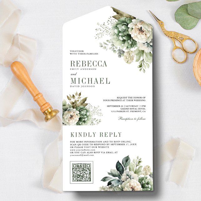 Casamento Floral Código QR Marfim Rosa Verde Salvi (Criador carregado)