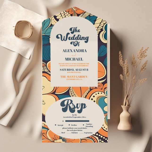 Casamento Floral Colorido Moderno de Groovy Retro  (Criador carregado)