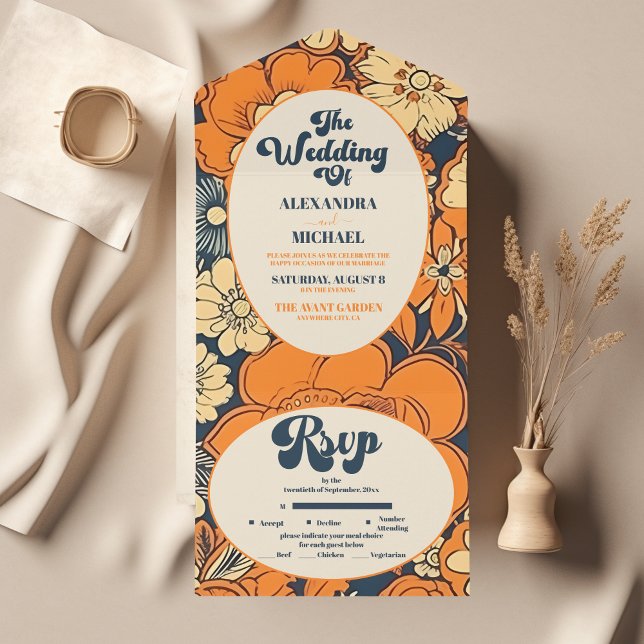 Casamento Floral Colorido Moderno de Groovy Retro  (Criador carregado)