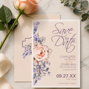 Casamento Floral Colorido Peach Salvar o Cartão de