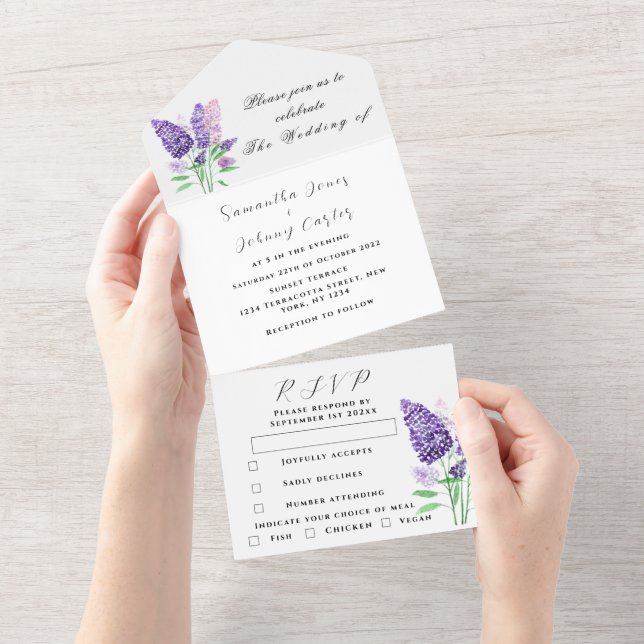 Casamento Floral com Lilás Botânico Roxo (Aba destacável)