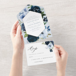 Casamento floral com marinho e azul-claro de aquar