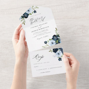 Casamento floral com marinho e cor azul-d'água poe
