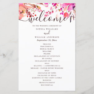Casamento floral cor de água rosa. Programa de out