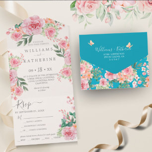 Casamento Floral Cor-de-Rosa Azul e Pêssego