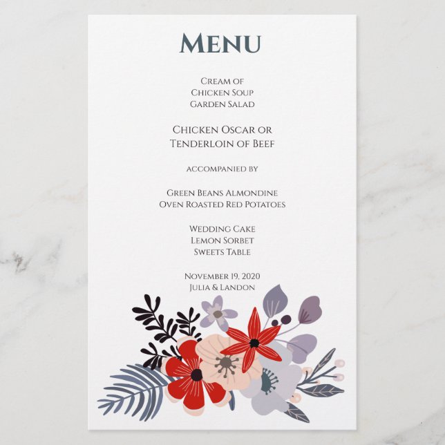 Casamento Floral Cor-de-Rosa Azul-Púrpura Escamudo (Frente)