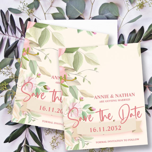 Casamento Floral Cor-de-Rosa Esmagada Elegante Sal (Elegant Blush Pink Floral Wedding Save the Date Invitation)