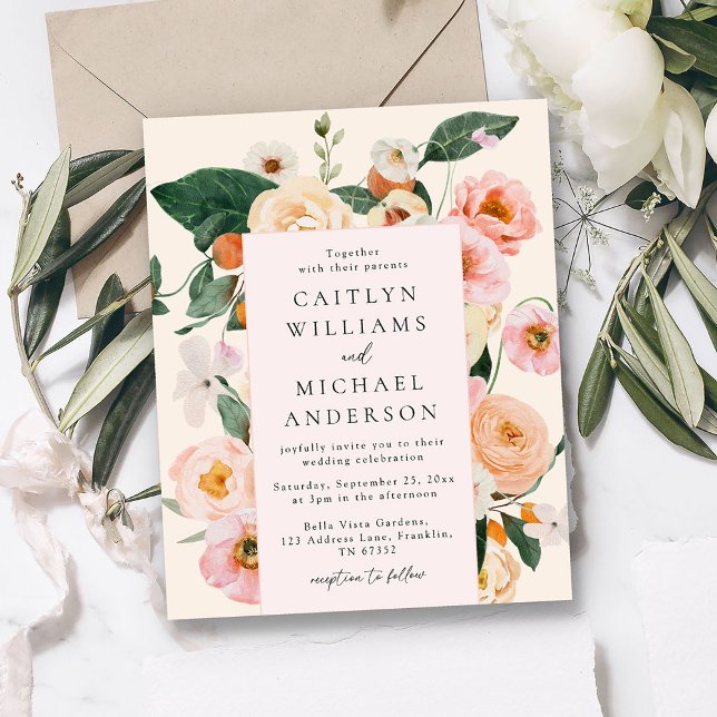 Casamento Floral Cor-de-Rosa Espelho Moderno e Ros (Criador carregado)