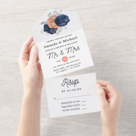 Casamento Floral Coral, Azul Marinho e Prata