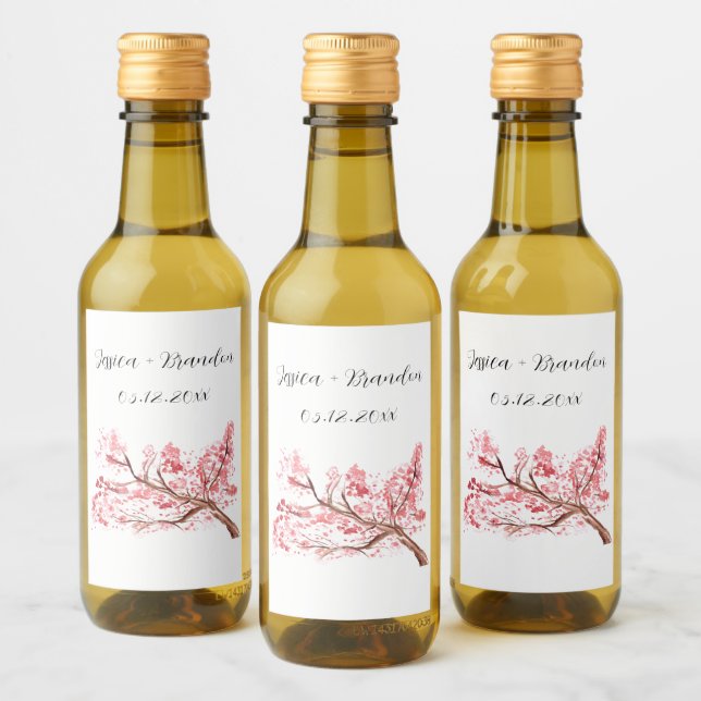 Casamento Floral das Flores de Aquarelas de Cereja (Garrafas)