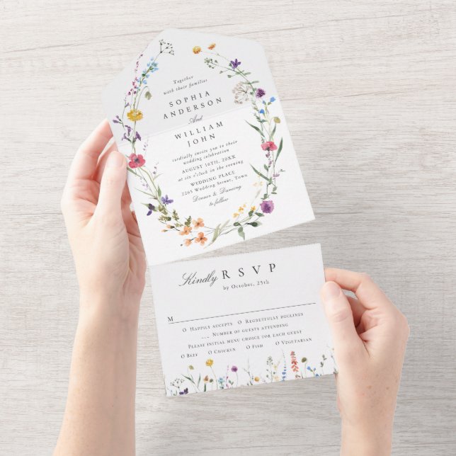 Casamento Floral das Flores Selvagens de Aquarela  (Aba destacável)