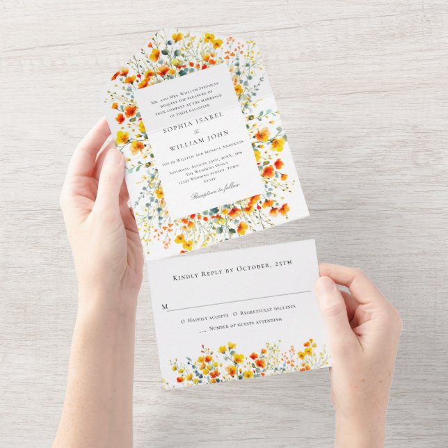 Casamento Floral das Flores Selvagens de Aquarela  (Aba destacável)