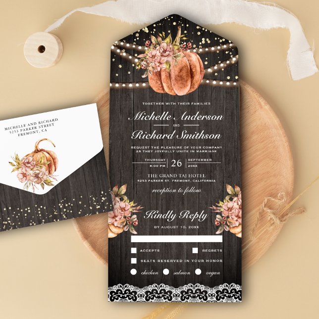 Casamento Floral de Abóbora de Madeira Rústica Out (Criador carregado)