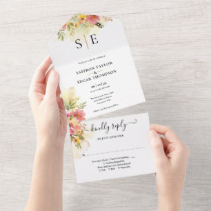 Casamento Floral de Aquarela com Monograma Moderno