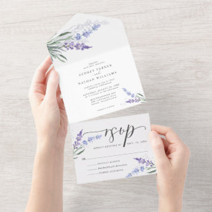 Casamento Floral de Aquarela Romântica de Lavanda