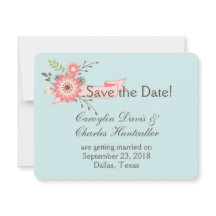 Casamento Floral de Azul e Coral Guarde o Cartão d