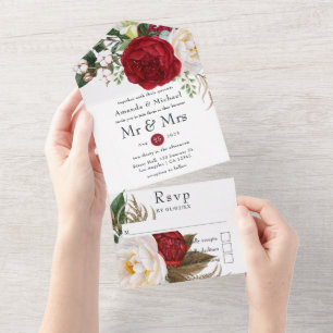 Casamento Floral de Boho Vermelho e Branco Tudo em
