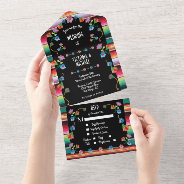 Casamento Floral de Bordado de Fiesta Mexicano (Aba destacável)