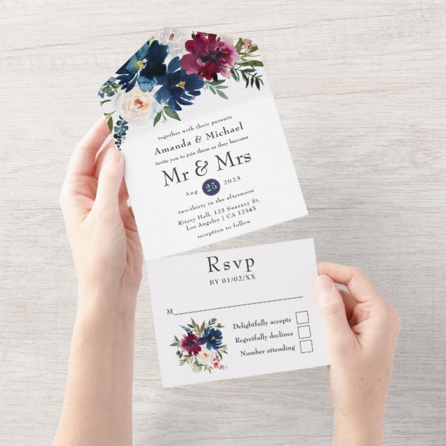 Casamento Floral de Bordo e Marinho (Tearaway)