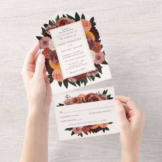 Casamento Floral de Borgonha Outonal (Aba destacável)