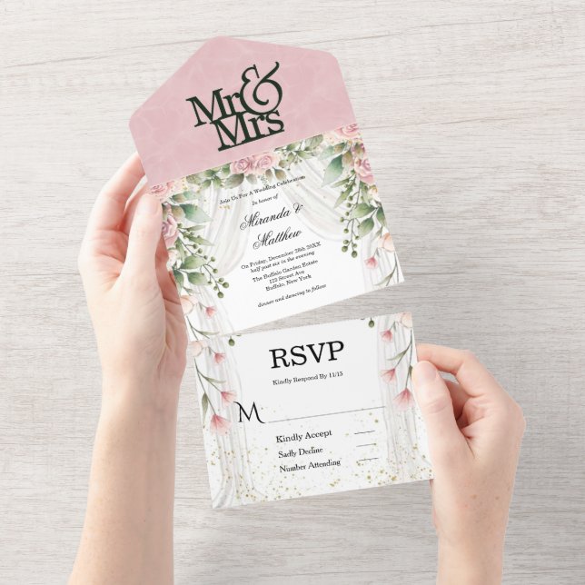 Casamento Floral de Cãibras Brancas Rosa-Cor-de-Ág (Aba destacável)