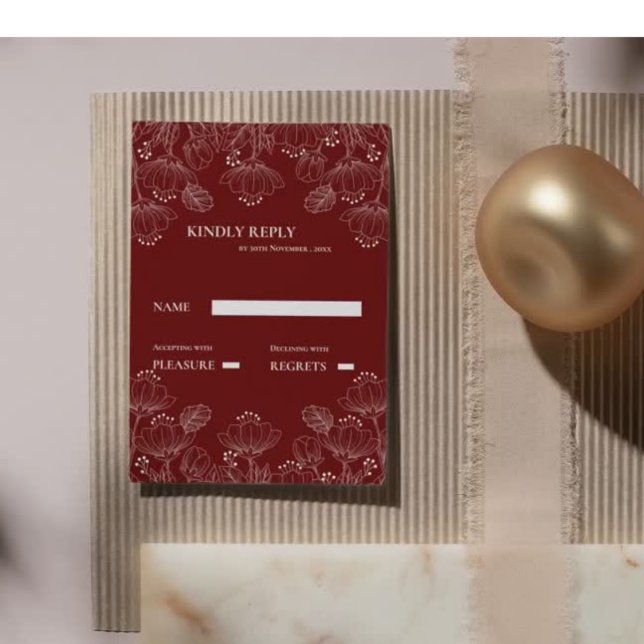 Casamento Floral De Casamento Floral Da Linha Míni (Red White Minimalist Line Floral Wedding Rsvp)