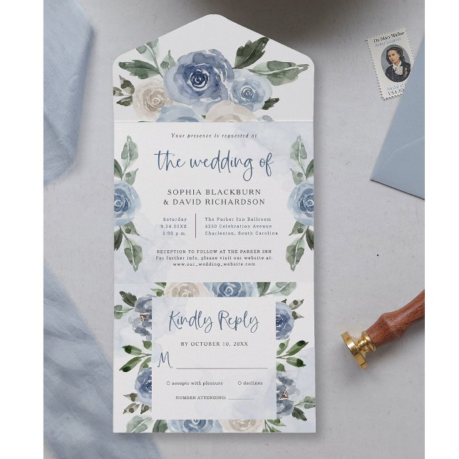 Casamento Floral de Cor Azul Elegante (Criador carregado)