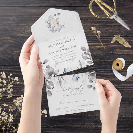 Casamento Floral de Cor de Água Elegante Azul-Inve