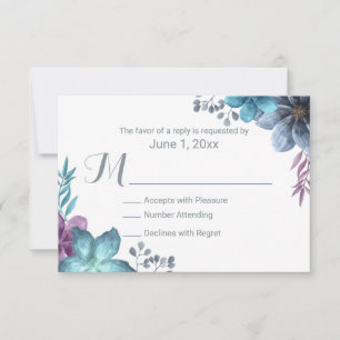 Casamento Floral de Dusty Blue Watercolor RSVP