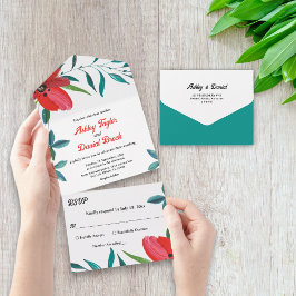 Casamento Floral de Flor Vermelha com Aquarela Ele