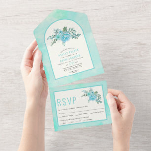 Casamento floral de flores aqua azul-aquarela