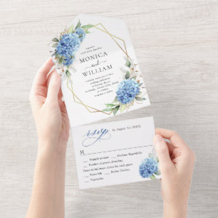 Casamento Floral de Hydrangea Blue Watercolor