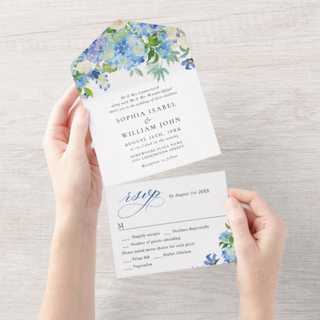 Casamento Floral de Hydrangea Blue Watercolor (Aba destacável)