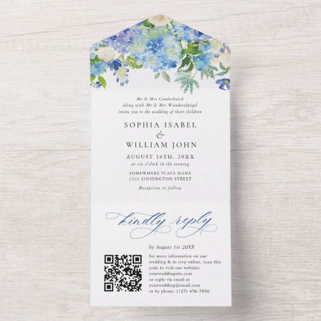 Casamento Floral de Hydrangea Blue Watercolor (Interno)
