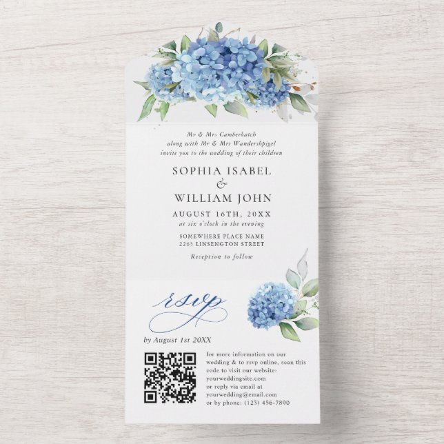 Casamento Floral de Hydrangea Blue Watercolor (Interno)