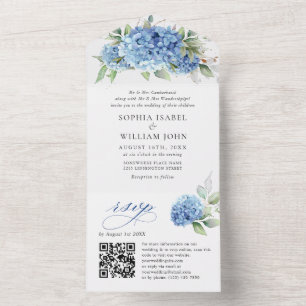 Casamento Floral de Hydrangea Blue Watercolor