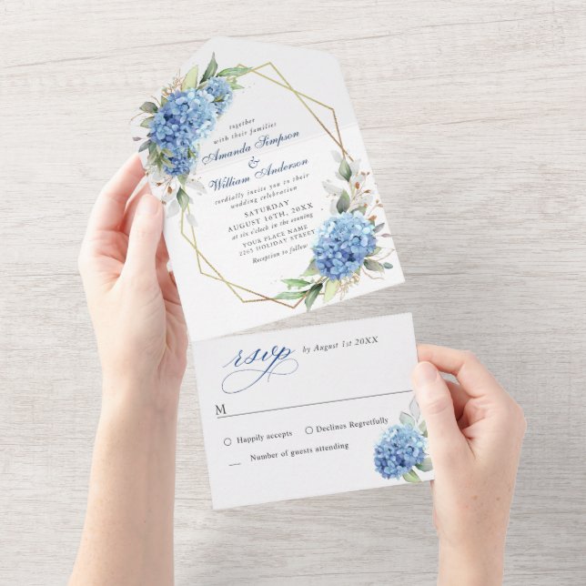 Casamento Floral de Hydrangea Blue Watercolor (Tearaway)