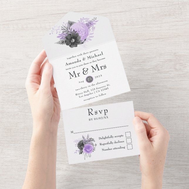 Casamento Floral de Lilac e Carvões (Aba destacável)