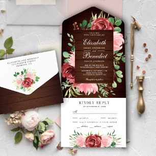 Casamento Floral de Madeira em Burgundy Rústico e