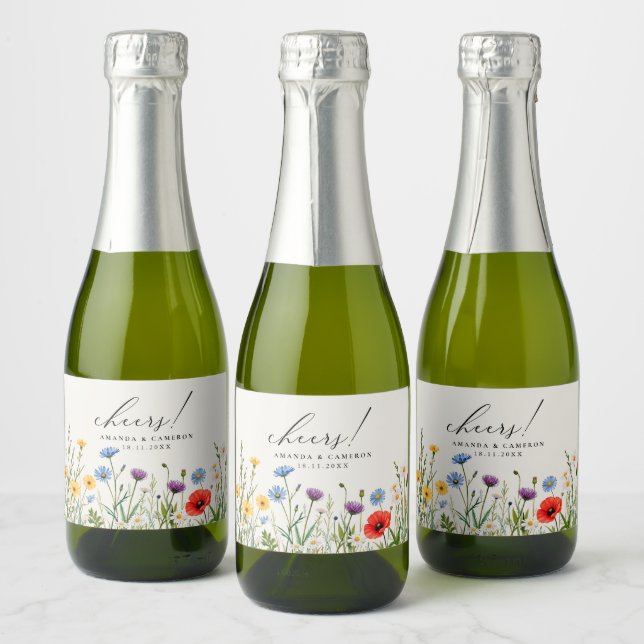 Casamento Floral de Marinho Azul Elegante (Garrafas)